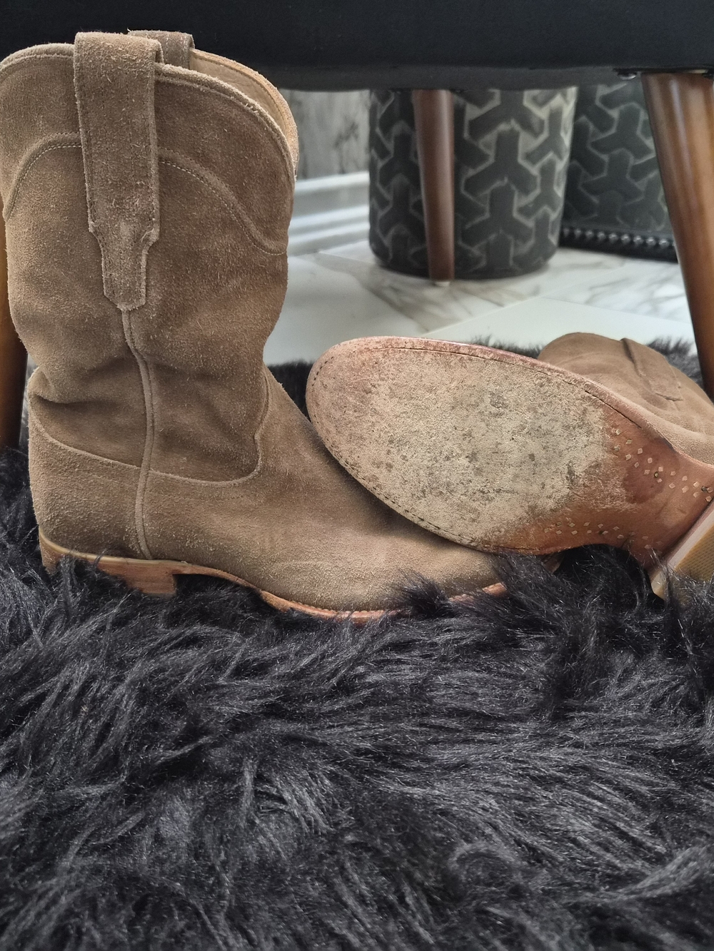 Tecovas Suede Pull-On Booties in Brown Suede